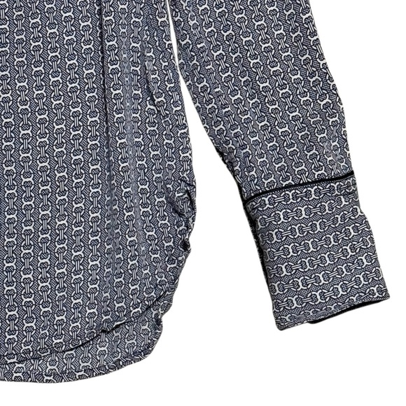 TORY BURCH Women's Gemini Link Print Button-Down Shirt - Grey/ White, Sz 2 - Picture 9 of 11